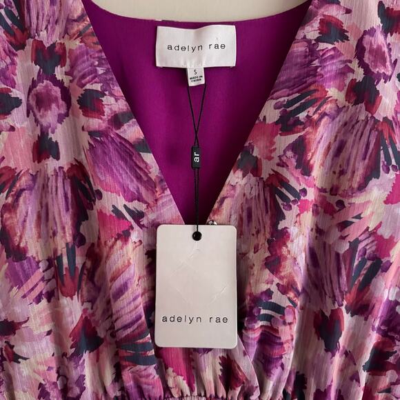 Adelyn Rae Isabella Ruffle Tiered Mini Dress Pink and Purple Floral Small New - Picture 4 of 7